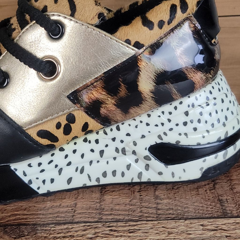 Steve Madden 8 Cliff Leather Leopard Animal Print Sneakers Shoes Lace Up Fashion - Picture 5 of 16